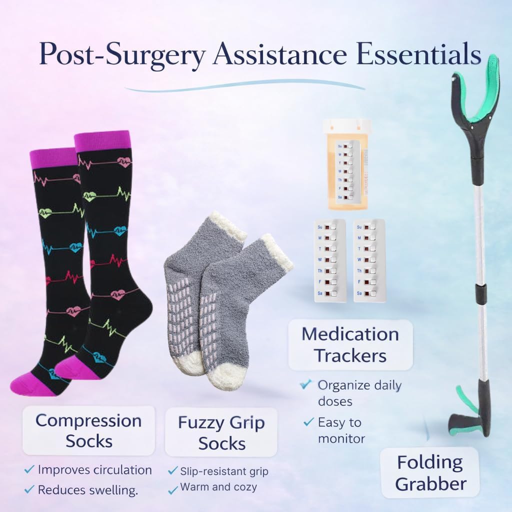 Hysterectomy Recovery Kit, 28-Piece Post Surgery Care Set with Wedge Pillow, Heating Pad, Compression Socks
