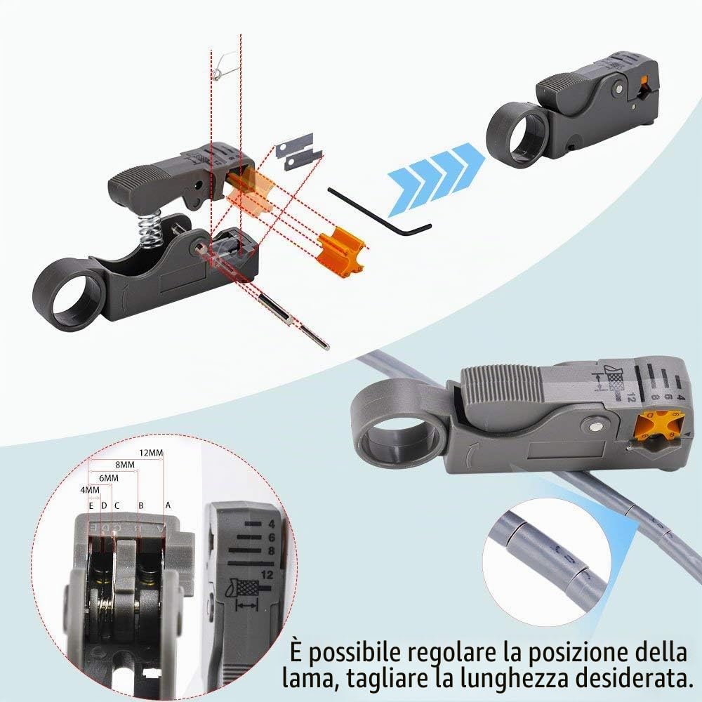 Pinza crimpatrice per connettori coassiali RF con connettori BNC, Connector Crimping & Stripper Cutter Tool Kit