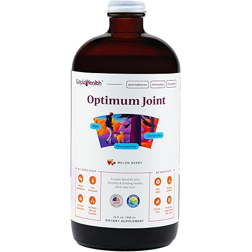 LIQUIDHEALTH Optimum Joint Support Supplement with Glucosamine, Chondroitin, MSM, Hyaluronic Acid - Triple Strength Liquid Vitamins, Gluten-Free, Dairy-Free, Soy-Free Joint Juice, Made in USA (32 oz)