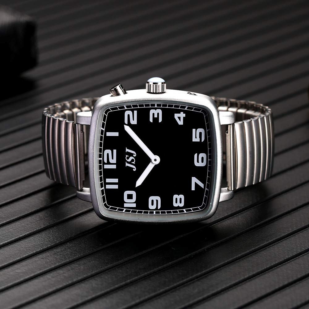 Reloj Parlante Analógico de Forma Cuadrada con Función Despertador, Anuncio de la hora y Fecha en Francés, Esfera Negro, Correa Extensible TFSW-1708F