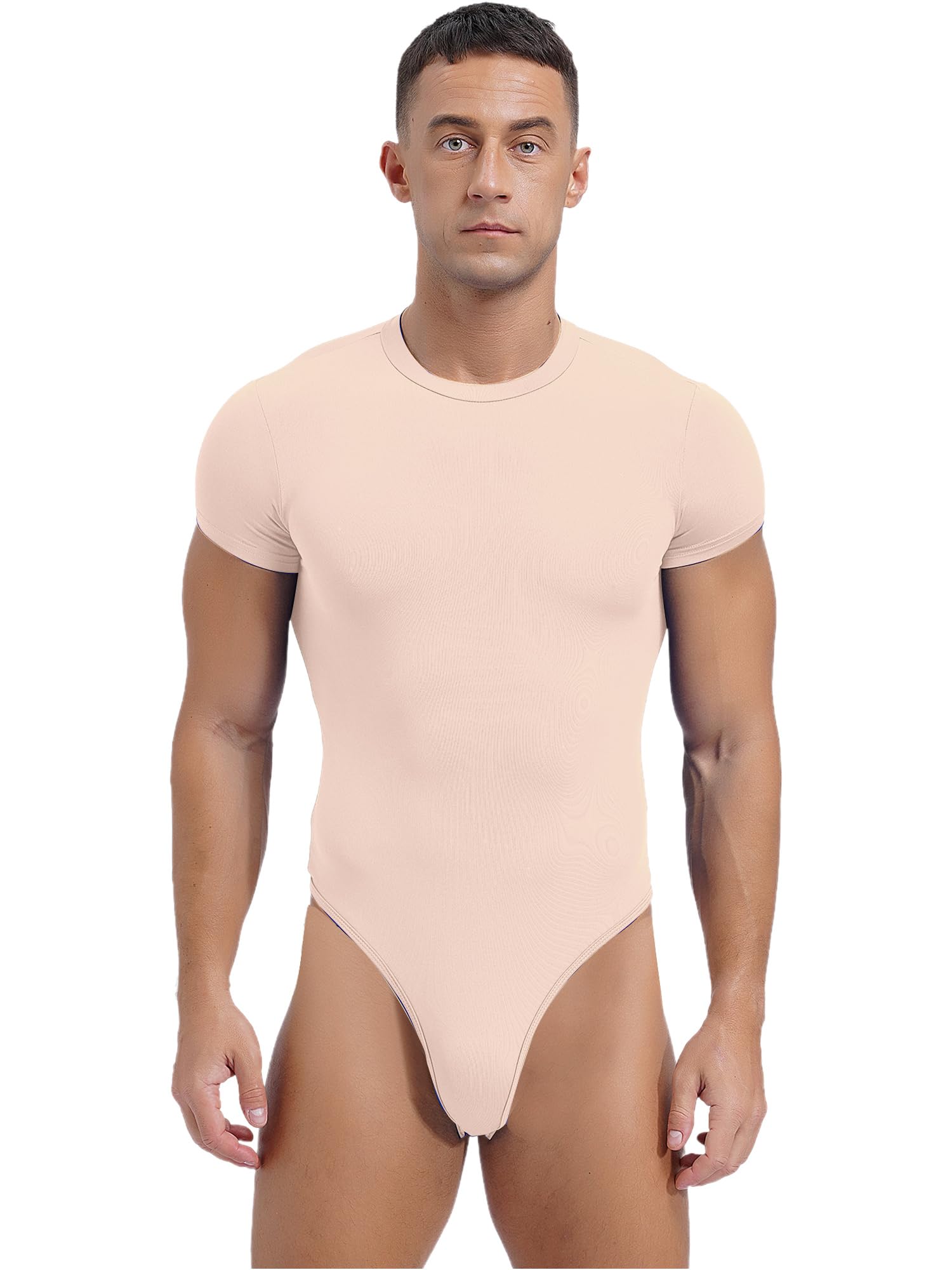 CHICTRY Mens Stretchy One-Piece High Cut Thong Leotard Bodysuit Racerback Wrestling Singlet Swimsuit 5# Pink B XL