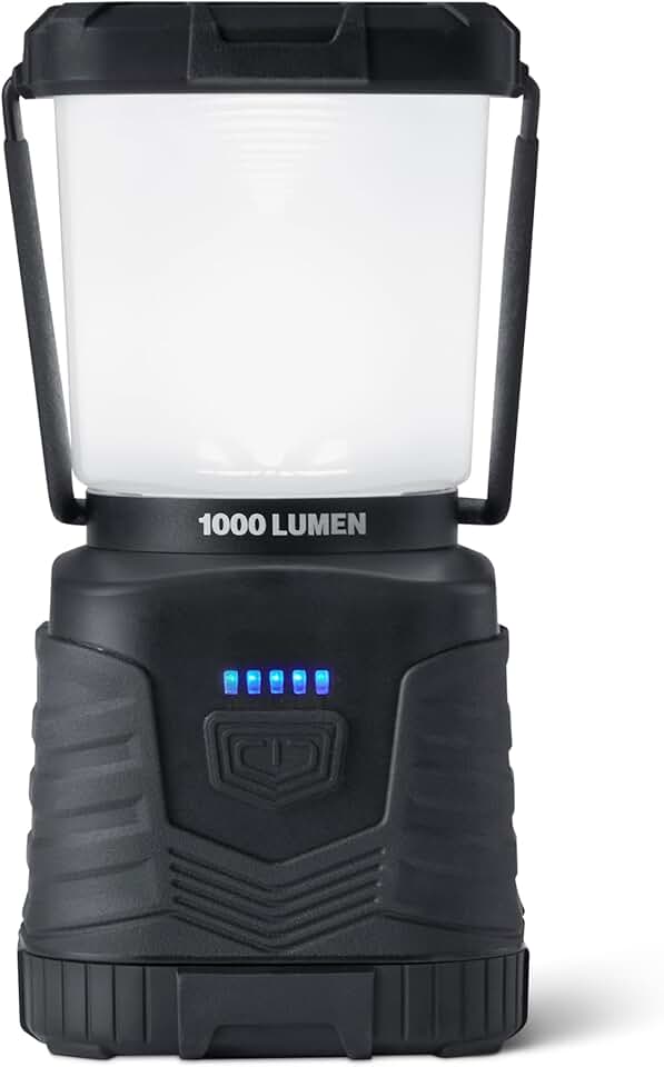 Camping Essentials Lantern, 360-Degree 1000 Lumen LED, Adjustable Dimmable with 4 Lighting Modes, Water Resistant IPX4, Black (Bat