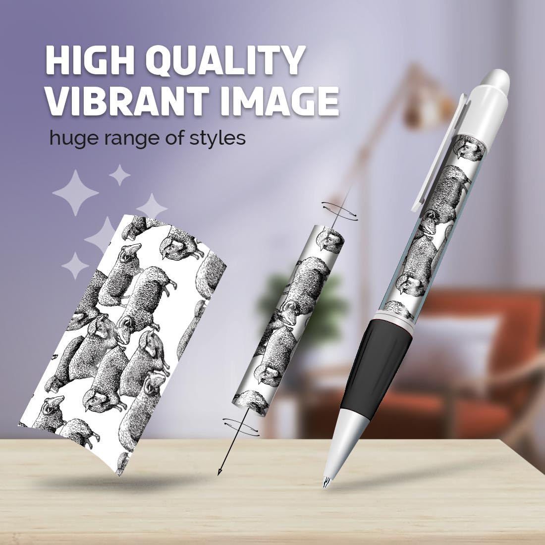 Set of 4 White Ballpoint Pens (Photo Insert) - Sheep Pattern Farm Farmer - Soft Feel Finger Grip #170869, 1 count (Pack of 4) - Image 2