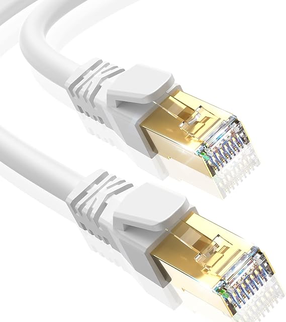 SWECENT CAT8 Ethernet Cable White 2M, High-Speed 40Gbps Internet Patch Cable with RJ45 Gold Plated Connector for Gaming,PS5/4,Router,Modem,Smart TV,Xbox