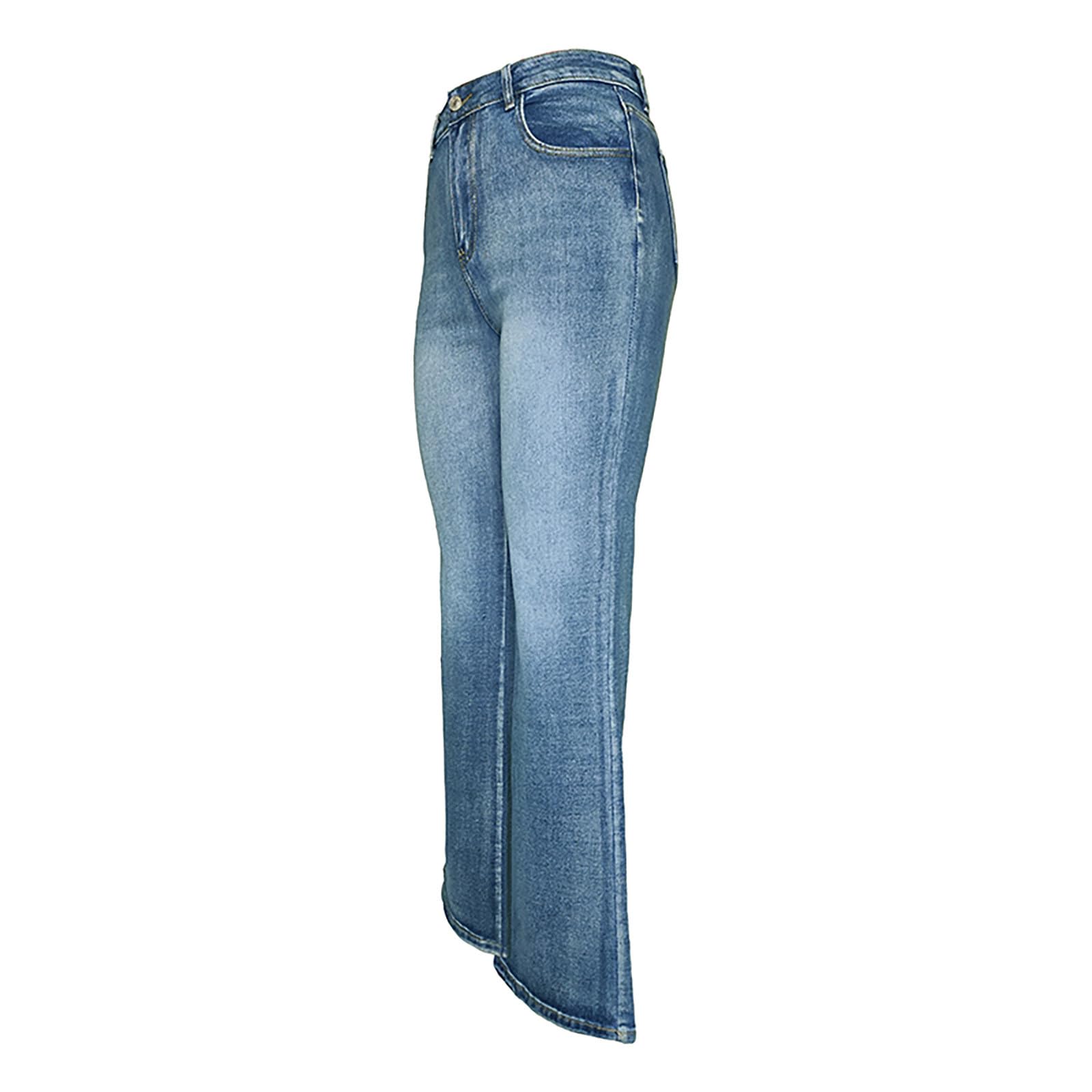Pantalon Femme Coupe Droite Jean Femme Taille Haute Baggy Large Y2k en Denim avec Poches Stretch Slim Pull on Jambe Droite Pantacourt Capri Pants pour Le Printemps, L'Été, L'Automne Et l'hiver