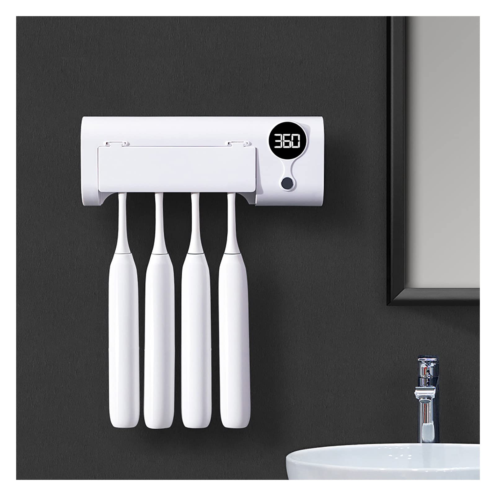Porta Cepillo de Dientes, Soporte Cepillo de Dientes con Función Esterilizador LED Estuche Cepillo Dientes con 4 Ranuras para Cepillos Organizador Baño USB Recargable Blanco