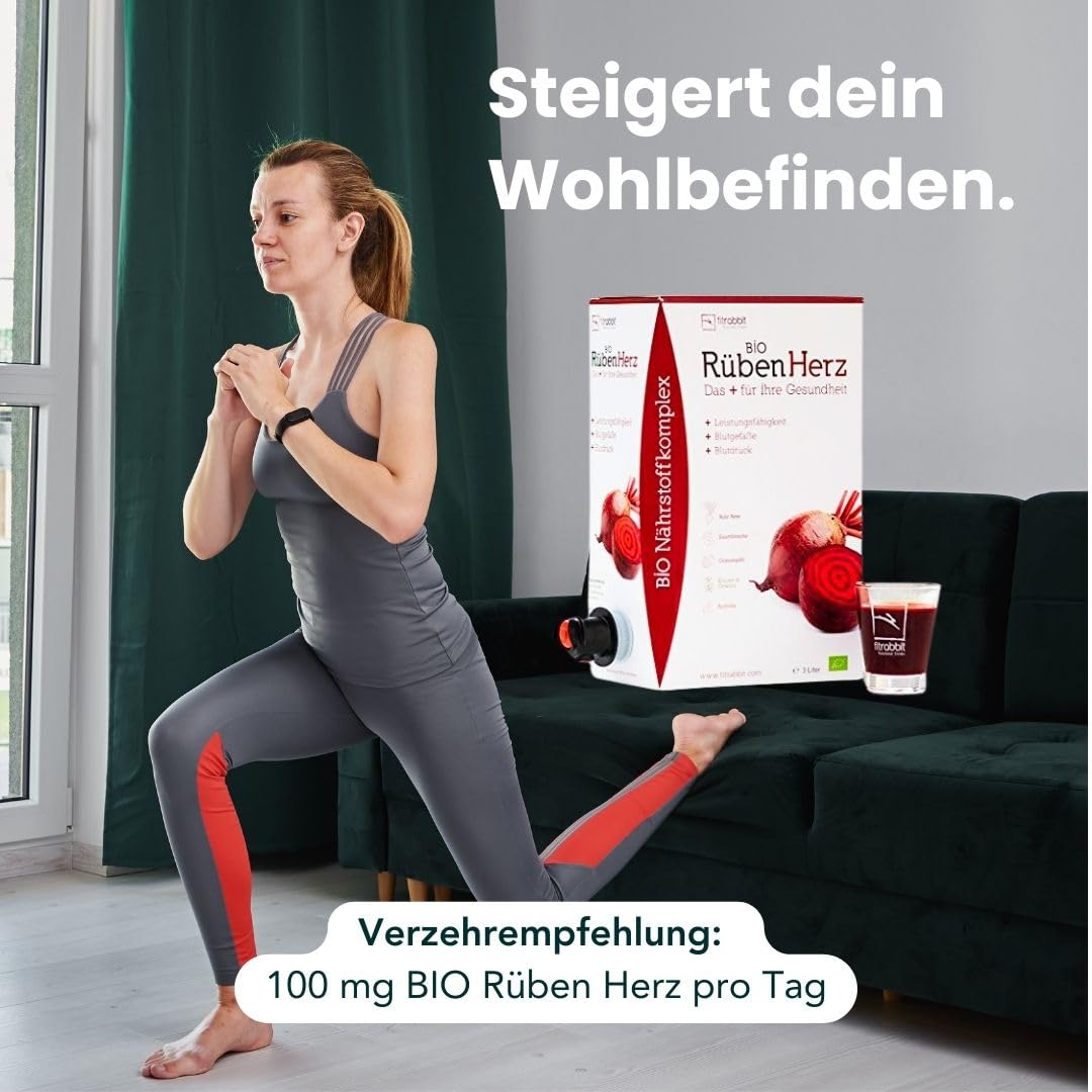 FITRABBIT BIO Rüben Herz [3 L Bag in Box] - 30 Portionen - Für Leistungsfähigkeit, Blutdruck & Blutgefäße - Enthält Rote Bete, Granatapfel, Sauerkirsche, Kräuter, Gewürze und Acerola