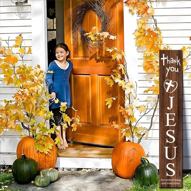 Wooden Thank You Jesus Welcome Sign 48in×8in, God Christian Passion Week Nativity Thanksgiving Day Decoration, Autumn Porch Leaner Farmhouse Decor, Christian Sign Decor