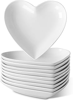 10 Pack Ceramic Appetizer & Dessert Plates, 7.5 Inch White Heart Shape P...