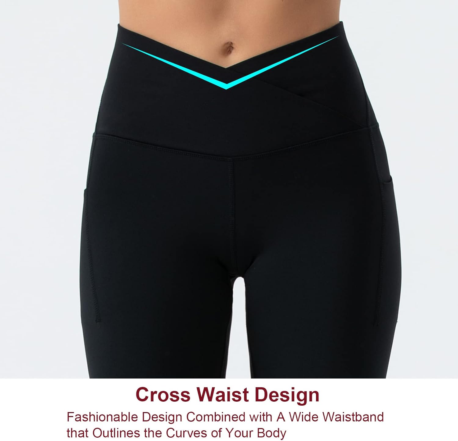 THE GYM PEOPLE Women's V Cross Waist Workout Capris Leggings Tummy Control Running Yoga Pants with Pockets - Image 3
