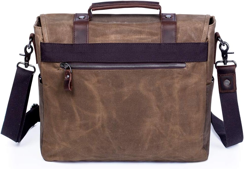 Mens Messenger Bag Waterproof Vintage Genuine Leather Waxed Canvas Briefcase Large Satchel Shoulder Bag Laptop Bag