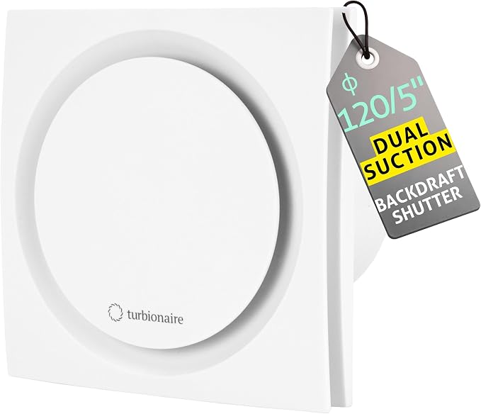 Turbionaire RING 120 SW Extractor de Baño, Doble aspiración Perimetral y frontal, 120 mm, Blanco mate, Ventilación estándar, Para baño, cocina, Válvula de no retorno, Protección IPX4, Silencioso