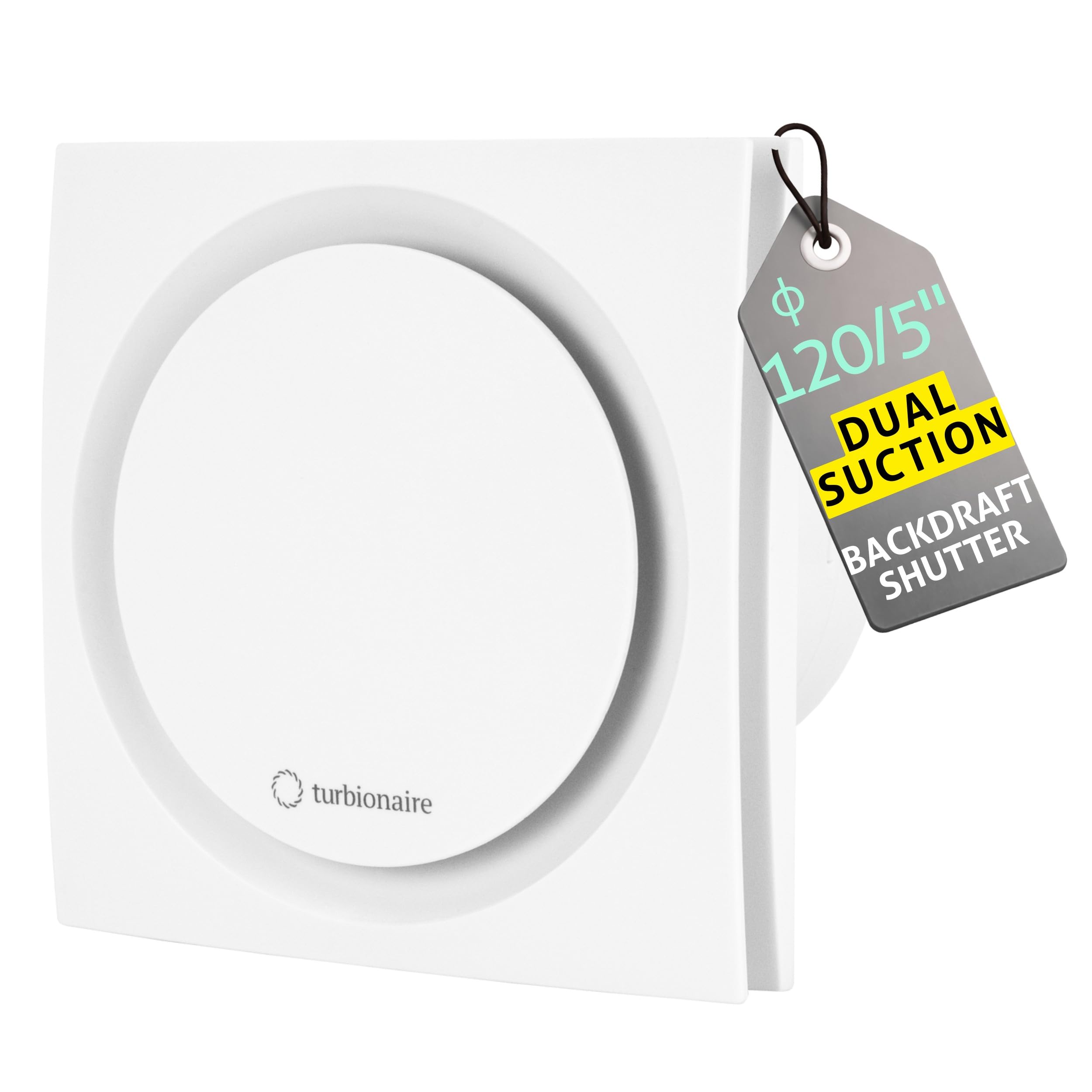 Turbionaire RING 120 SW Aspirador, doble aspiración perimetral y frontal, 120 mm, Blanco mate, Estándar para baño, cocina, Válvula antirretorno, Protección IPX4, Silencioso