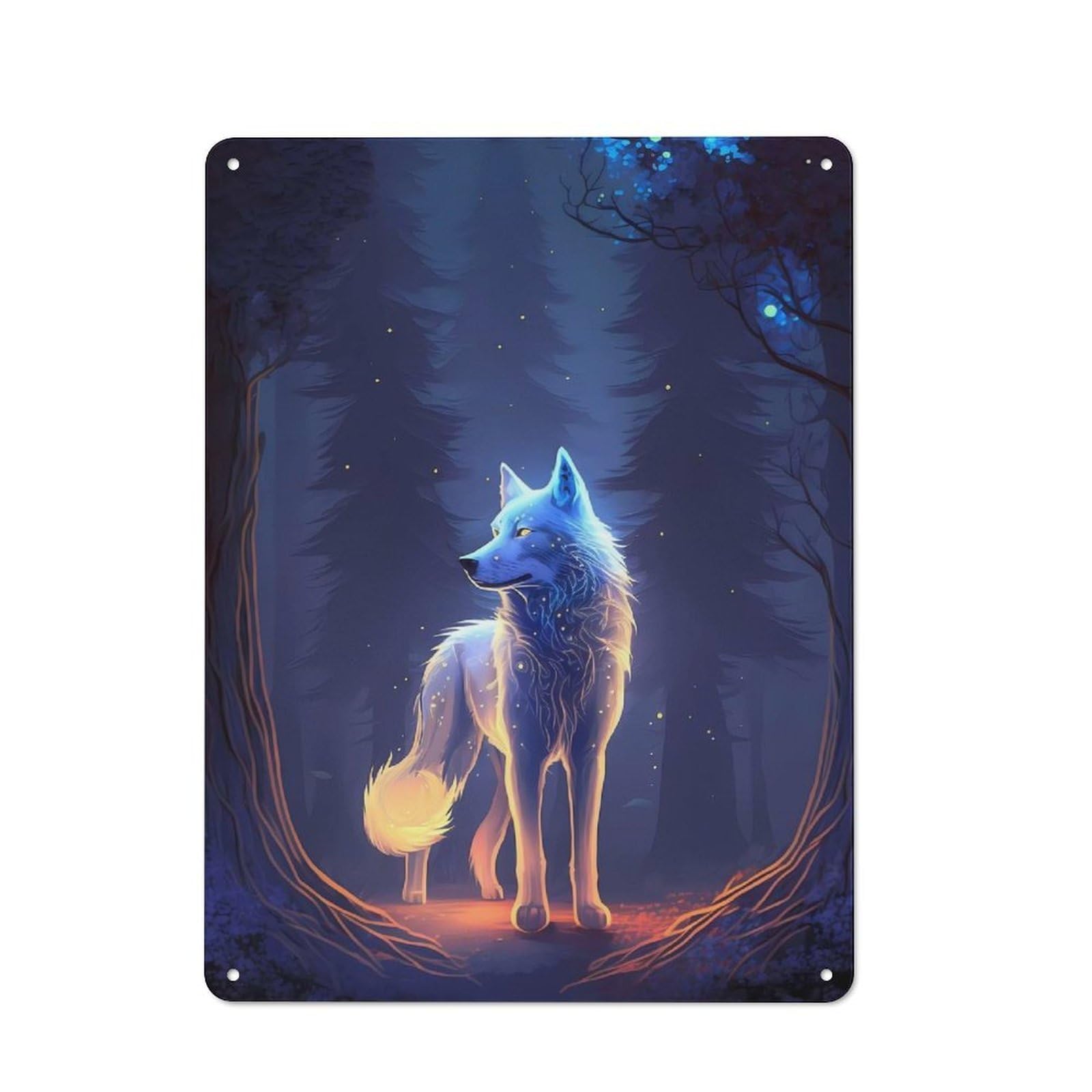 Junmoney Glowing Enchanted Wolf Casual Metal Wall Decor 40X30cm, Tin Sign For Greenhouse, Garden Room, Cafe Or Entryway