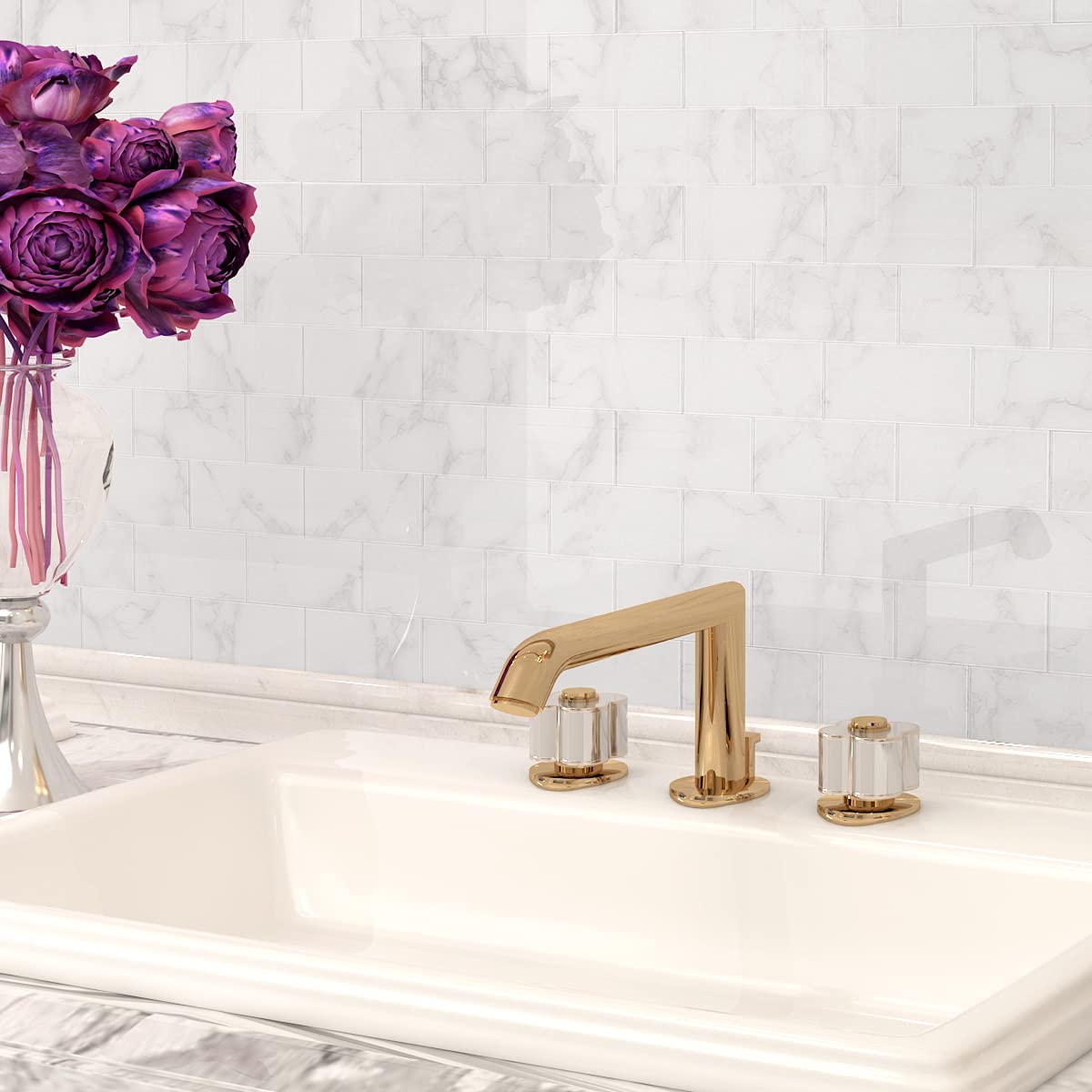 BeNice Self Adhesive Wall Tiles Covers Faux Marble Tiles Kitchen,Stick