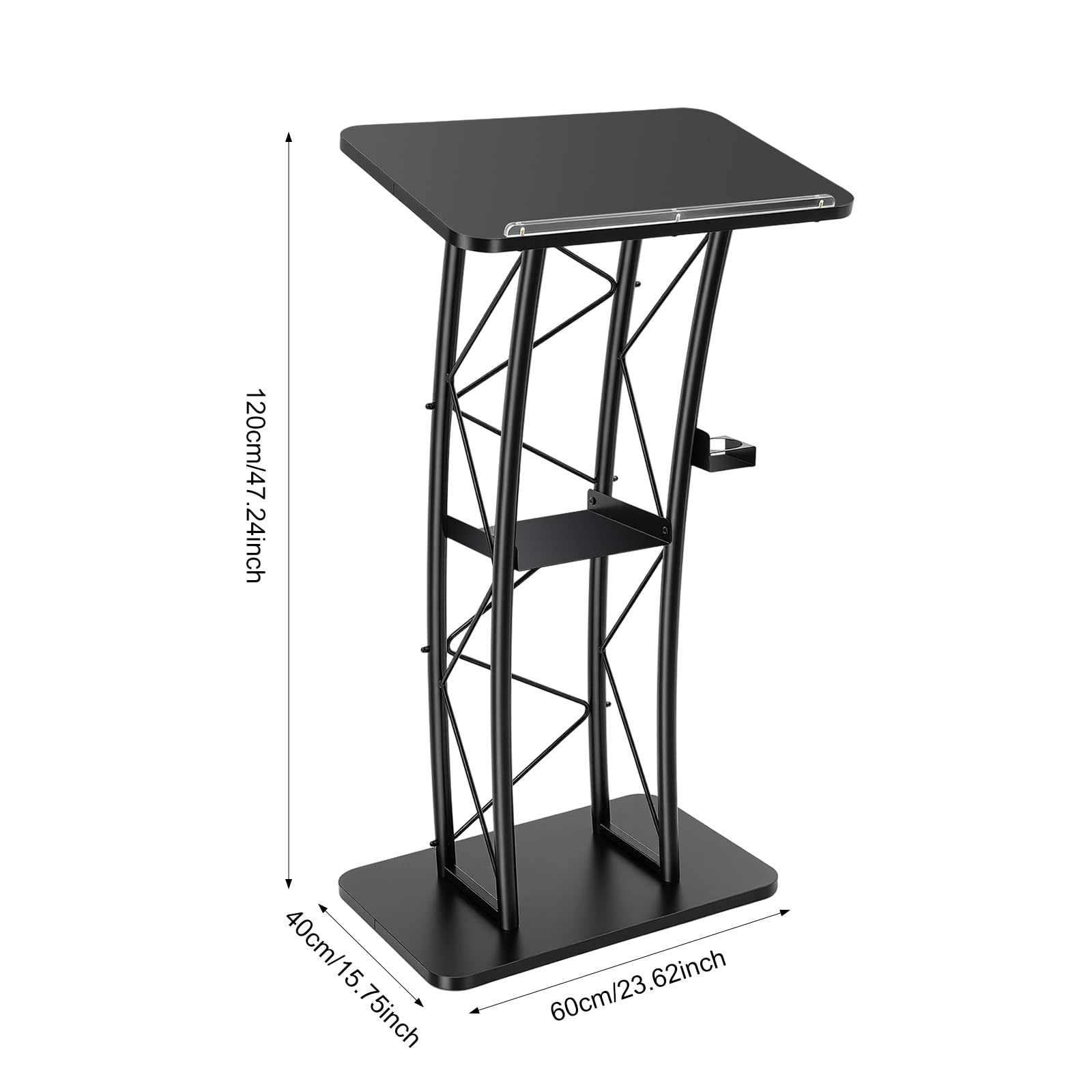 Przenośne podium z uchwytem na kubek, metalowa czarna ambona z podpórką, 119 cm wysokości, zakrzywiony stojak na mównicę do kościoła, czarny Pulpitos para Iglesias do szkół, konferencji i sal
