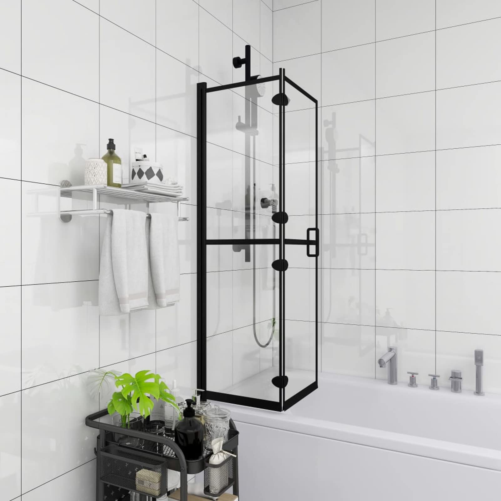 Buy mewmewcat Folding Shower Enclosure ESG 80x140 cm Black,Shower