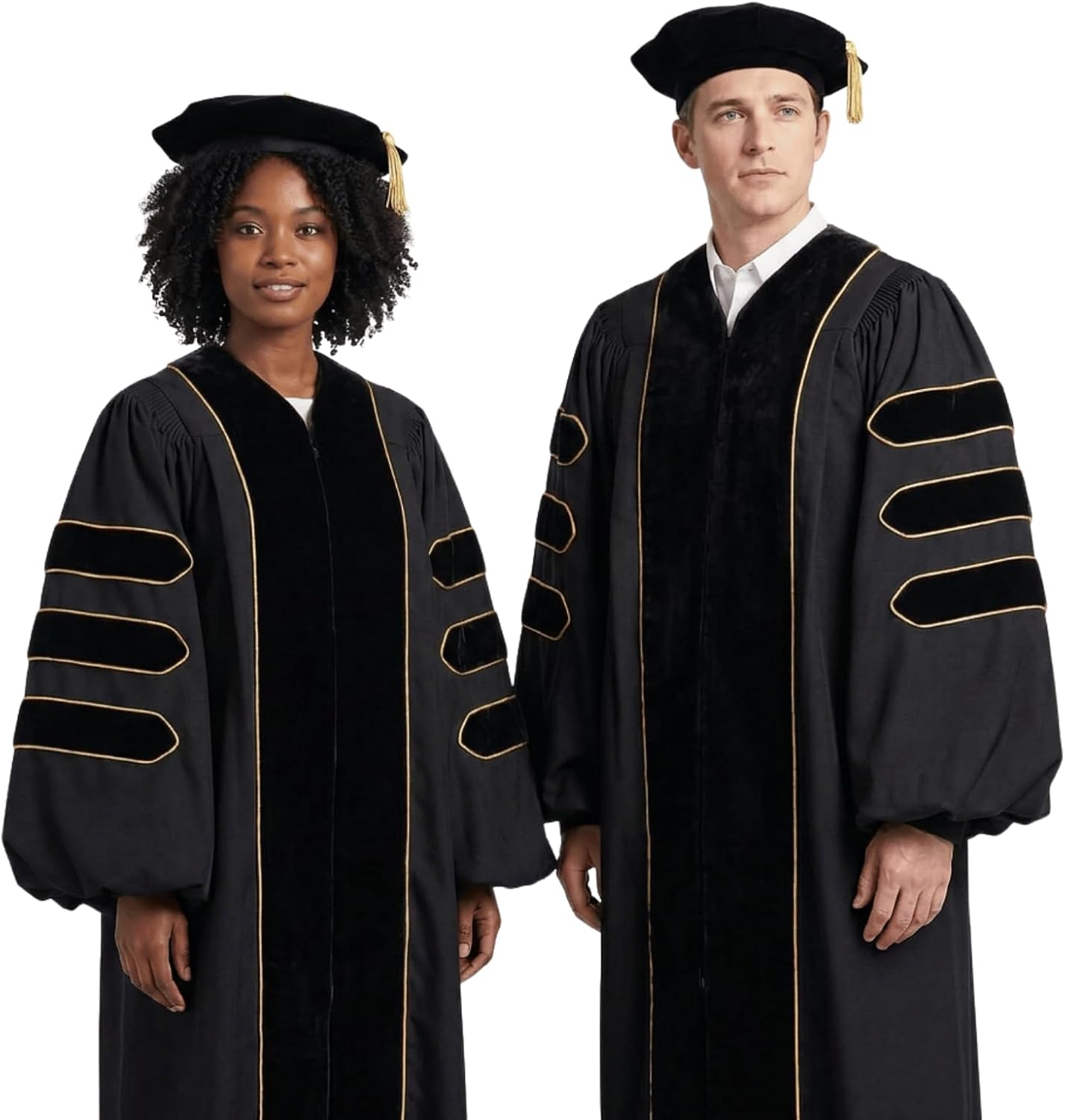 Deluxe Doctoral Regalia & Tam | PhD Professor Doctor 2026 Graduation Gown | Gold Piping Velvet Academic Gown