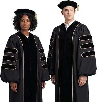 Deluxe Doctoral Regalia & Tam | PhD Professor Doctor 2026 Graduation Gown | Gold Piping Velvet Academic Gown