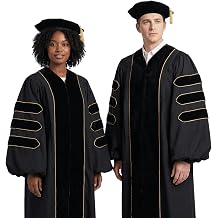 Deluxe Doctoral Regalia & Tam | PhD Professor Doctor 2026 Graduation Gown | Gold Piping Velvet Academic Gown
