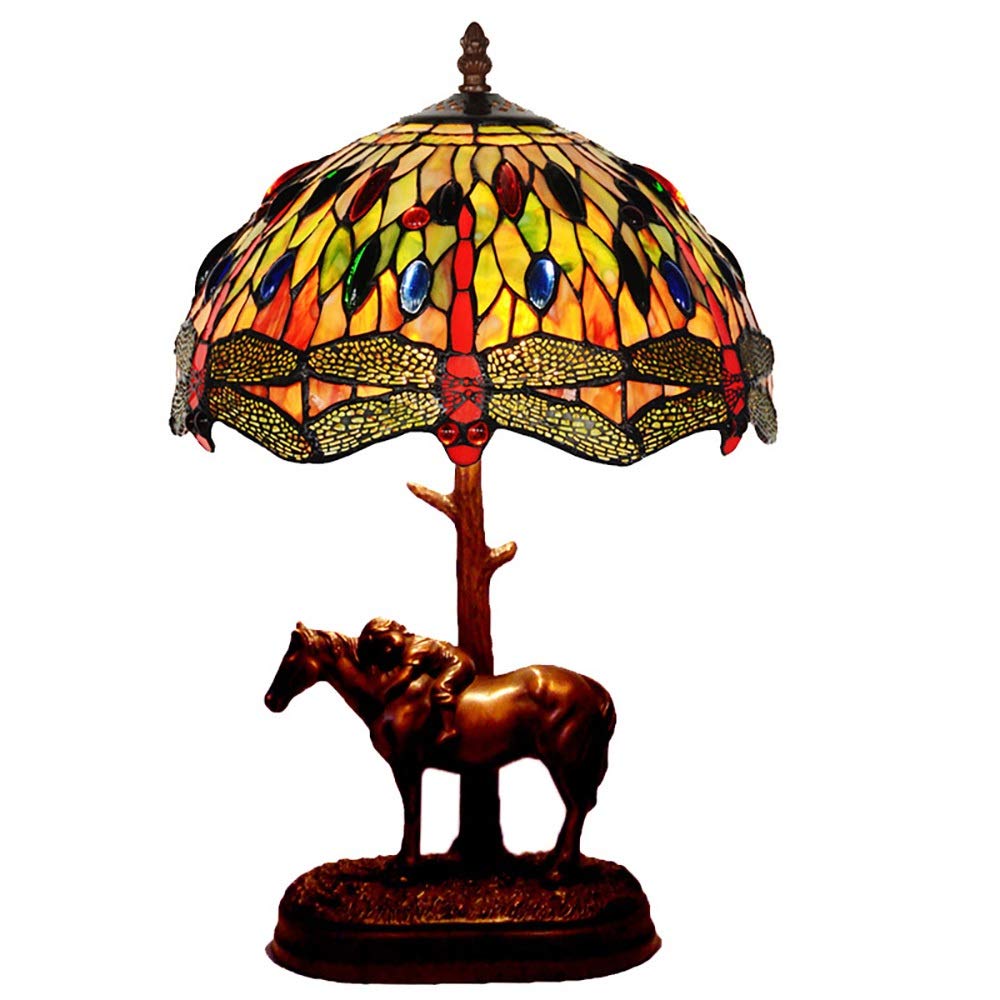 Aioneer Tiffany 12 Inch Table Lamp European Pastoral Creative Bedroom Bedside Lamp Dragonfly Pony Table Lamp Bedroom Table Lamp