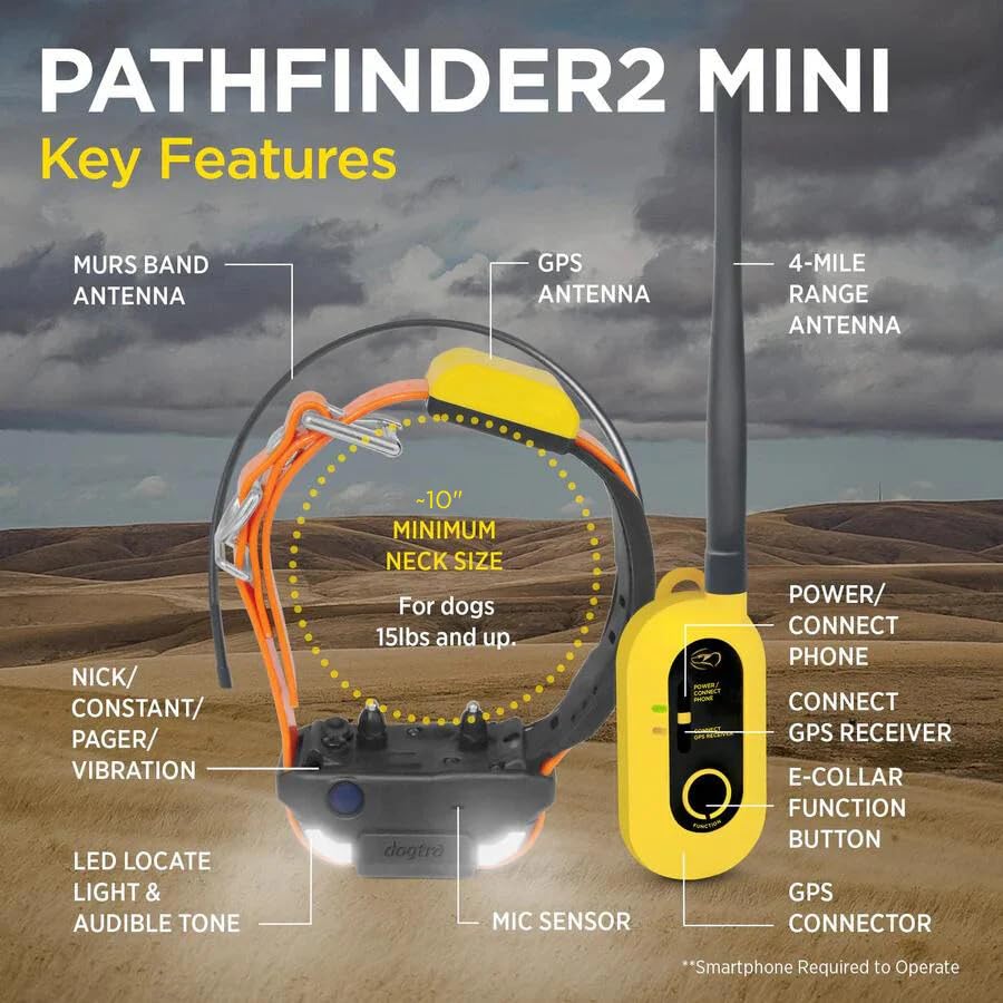 Image of Dogtra Pathfinder 2 Mini GPS Dog Tracker e Collar 4 Mile Long Range LED Light No Monthly Fees Free App Waterproof Smartwatch Control Based Real Time Tracking Multiple Dogs Smartphone Required