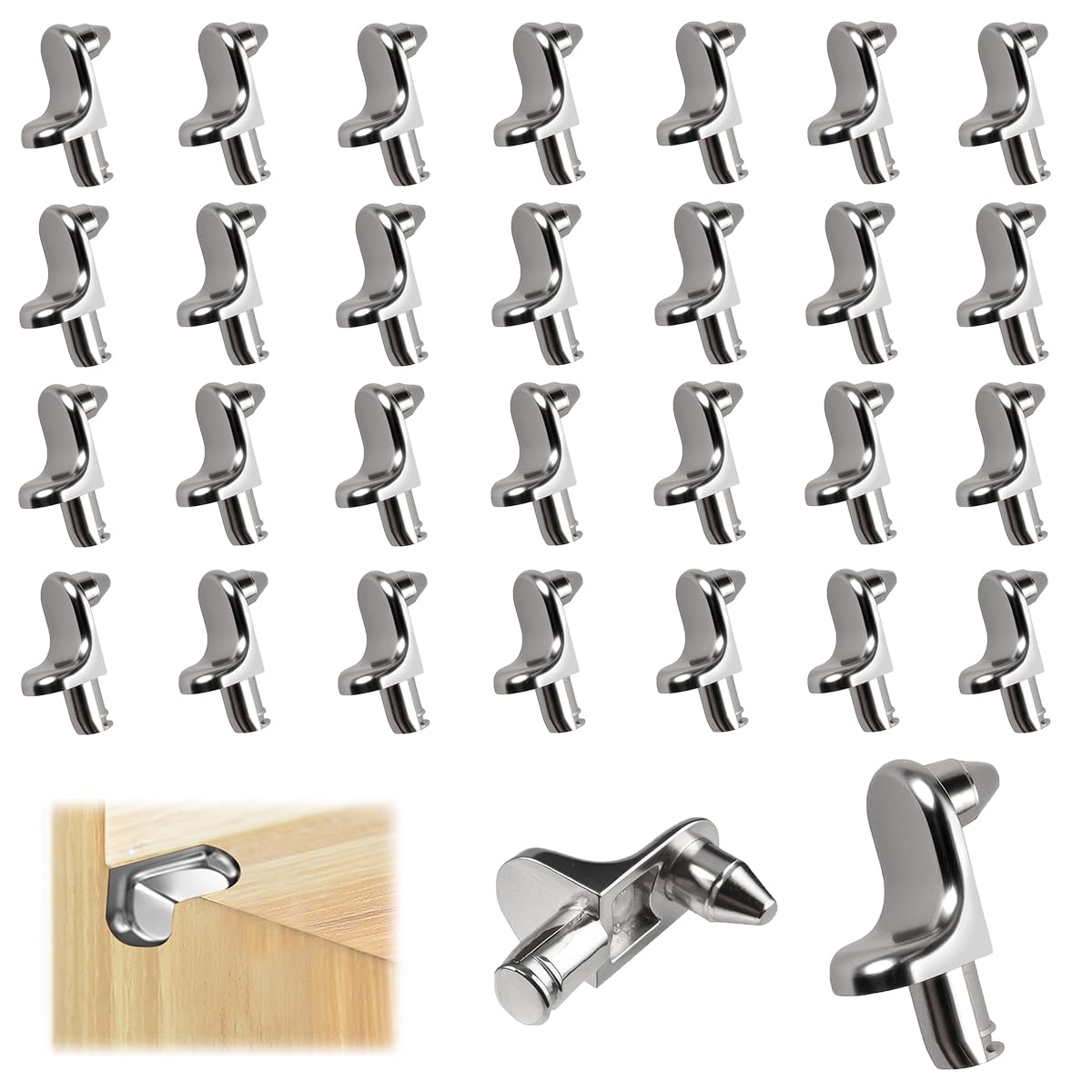 30 Pezzi Supporto per Mensola, 5mm Reggimensola Pioli per Ripiano Metallo L per Armadio, Staffe Supporti Tasselli per Ripiani Legno Vetro