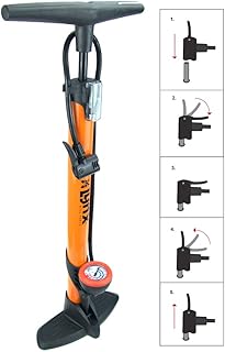 P4B | Standpumpe aus Stahl | Luftpumpe für FAHRRADREIFEN, BÄLLE, LUFTMATRATZEN | Breiter und Stabiler Kunststoff-Fuss | Mi...