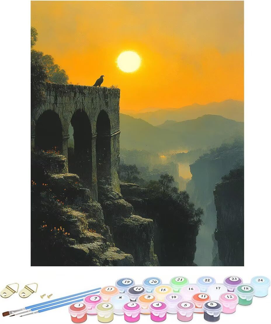 Paint by Numbers Sunset Painting by Numbers for Adults Bird, Adult Crafts Paintings DIY Kits for Adults Canvas Oil Art Kits with Brush and Acrylic Paints for Home Wall Decor Frameless 60x90cm P-Q51P