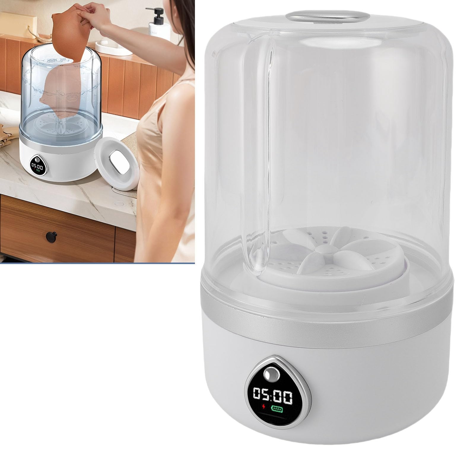 Jeffergarden Mini Lavadora De Ropa, Lavadora De Ropa Interior Portátil ABS con Batería Recargable para El Hogar, Dormitorio, Viajes Y Camping