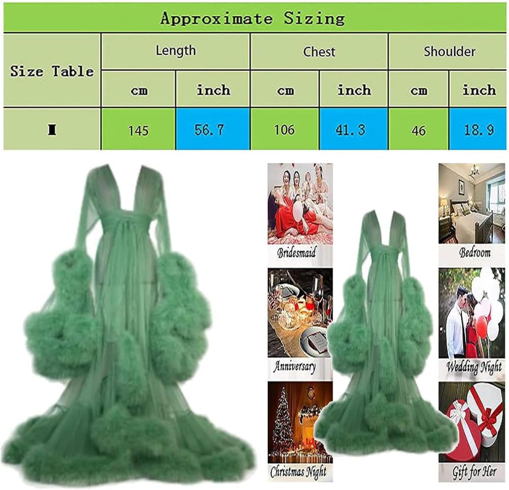 Robe en Tulle pour Femme, Robe en Plumes Vintage, Peignoir de fête Sexy, Robe de maternité en Tulle Perspective, Peignoir de Photographie pour Femme-Green||XXL