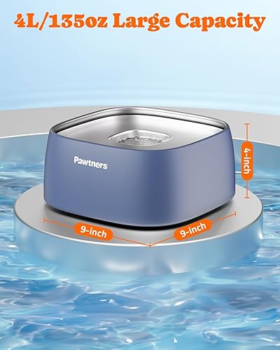 Miniatura 7 de Cuenco de agua para perros sin derrames, 4 litros, de acero inoxidable, beber lentamente para perros con base antideslizante, cuenco de agua a