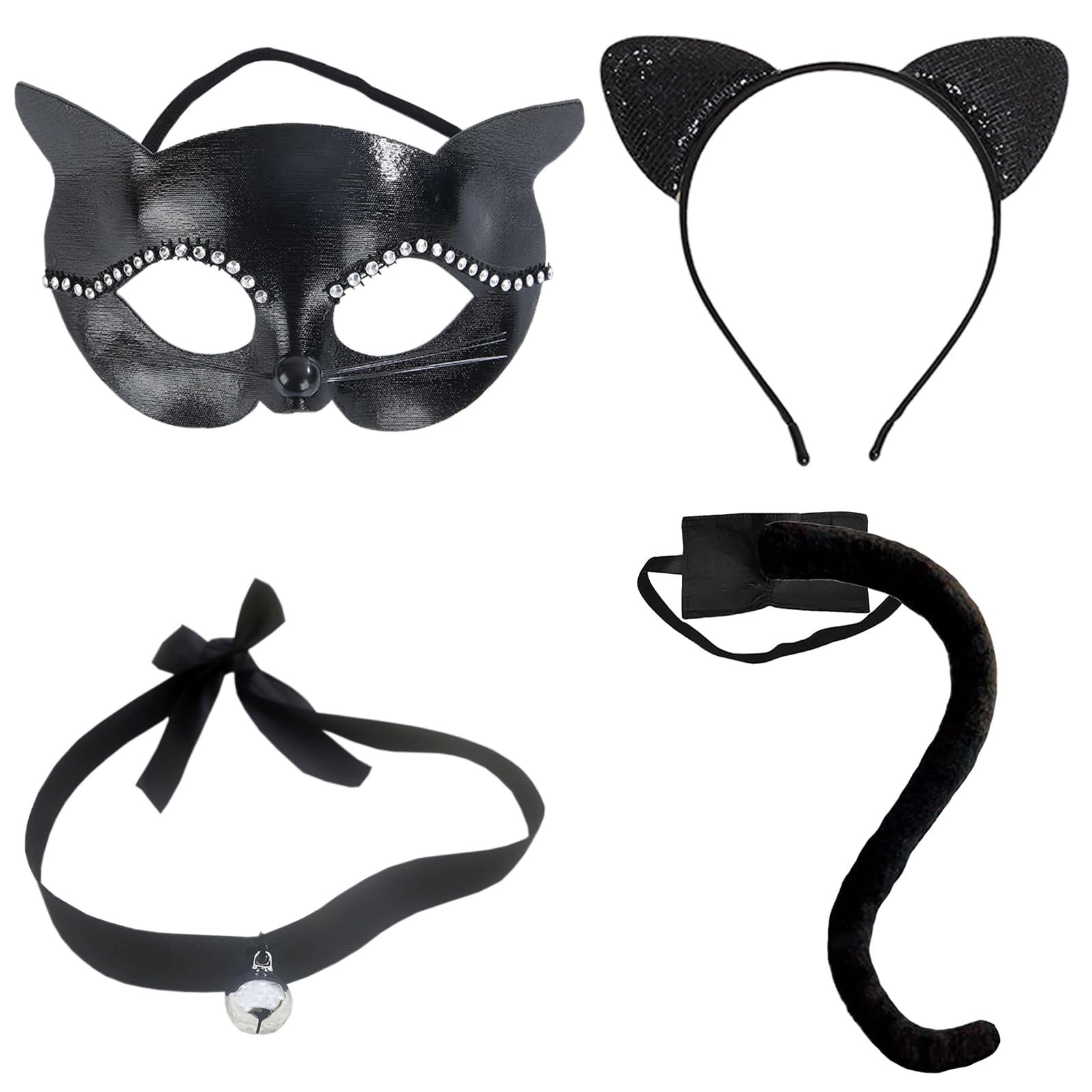 4 Piezas Disfraz Gato Disfraz Animales | para Niños y Adultos, para Adultos Halloween Fiesta Cumpleaños Cosplay, Conjunto, Disfrazs, Niña, Gata, Mujer