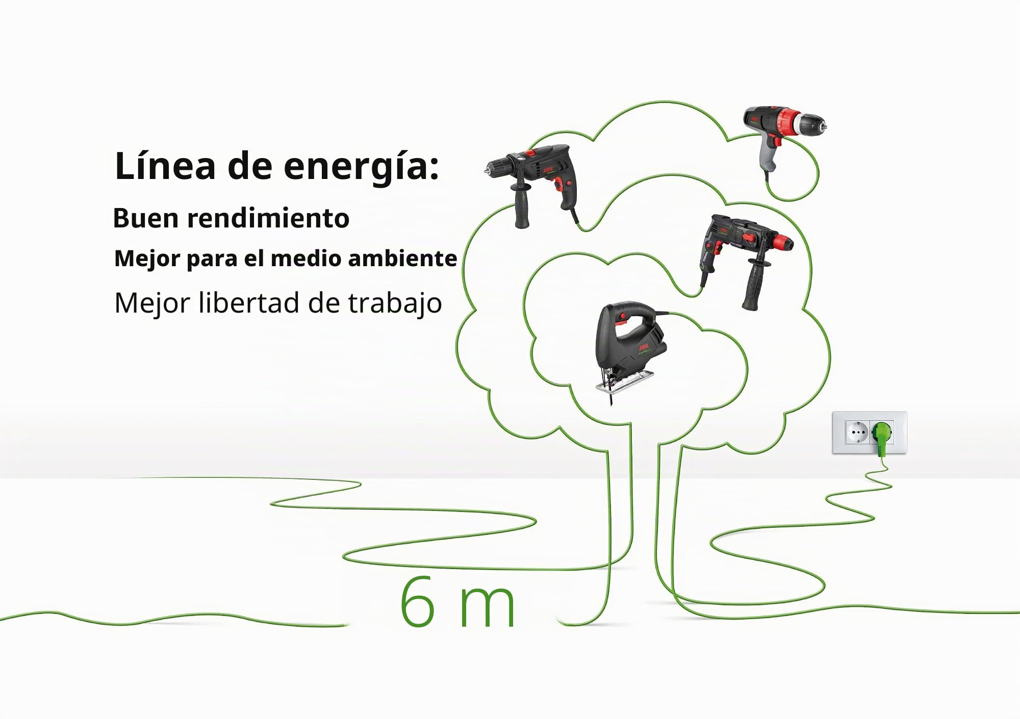 Skil 6221AA Energy Line - Taladro atornillador con cable (2 velocidades, cable de 6 metros, 38 Nm)