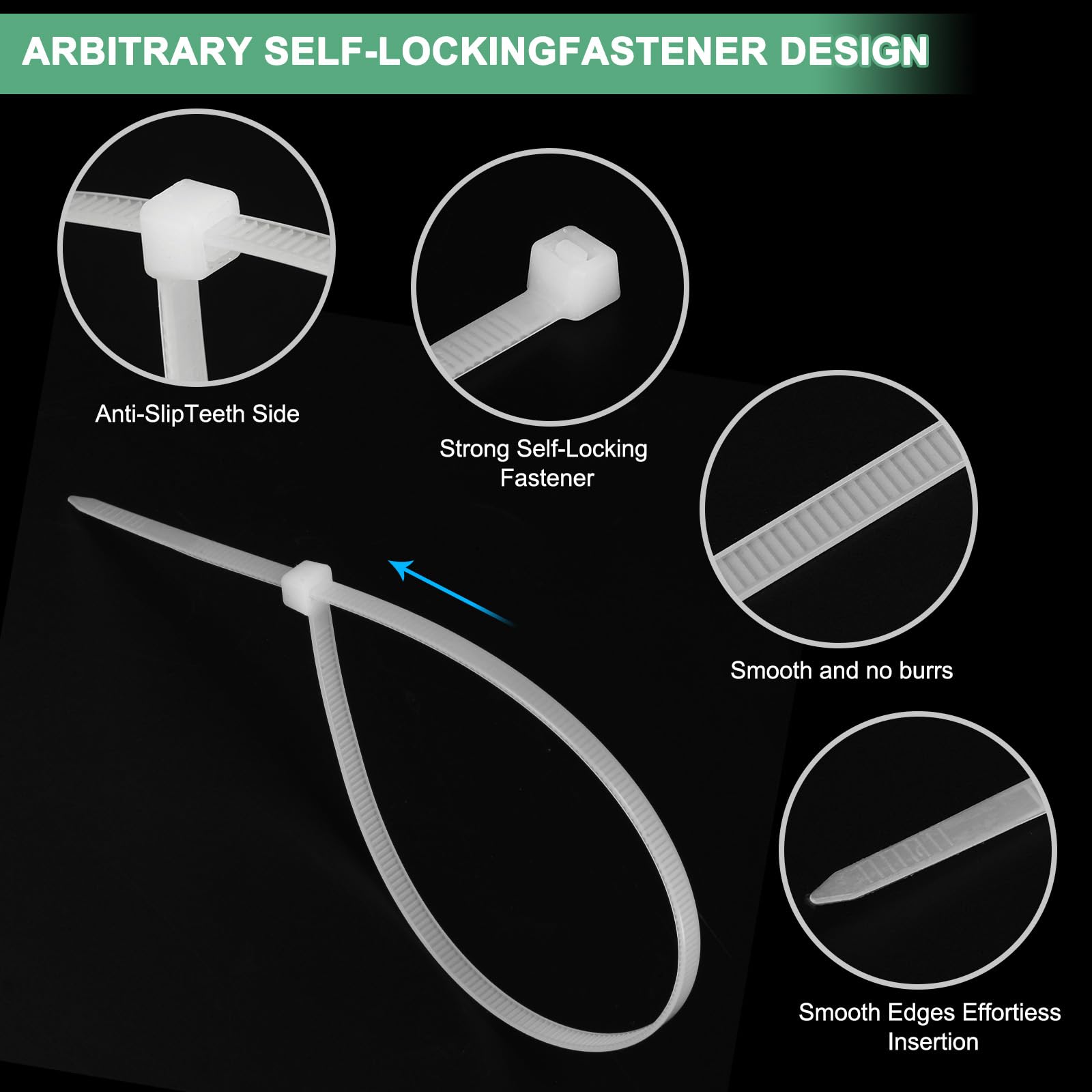 M METERXITY Paquete de 1000 Bridas de Nylon de 16" 49 Libras Bridas de Cable de Nylon Autoajustables para Uso en Interiores/Exteriores/Hogar/Oficina/Jardín/Taller/Para Asegurar [Blanco]