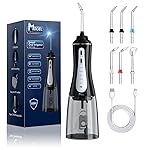 MOCEL Water Dental Flosser Oral Irrigator with 5 Modes, 350ml Cordless Water Teeth Cleaner Pick 6 Tips, IPX7 Waterproof Rechargeable Portable Powerful Battery for Travel & Home Braces & Bridges Care