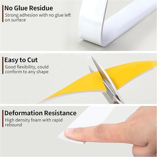 Miniatura 6 de Yotache White Foam Seal Strips Tape 2 Rolls 1 Inch Wide X 18 Inch Thick, High Density Closed Cell Foam Weather Stripping for Doors and Windows