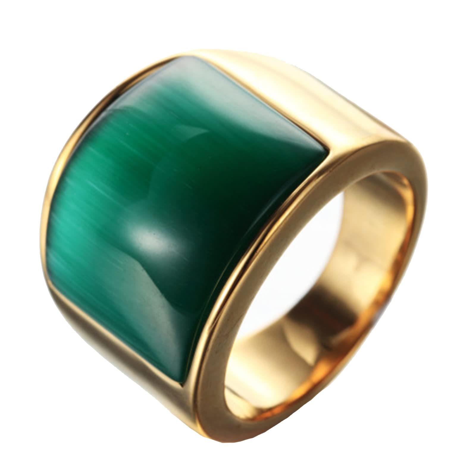 Herrenringe Edelstahl; Ring für Männer, gravierter Goldring der Größe N 1/2 bis X 1/2 mit Katzenaugenstein
