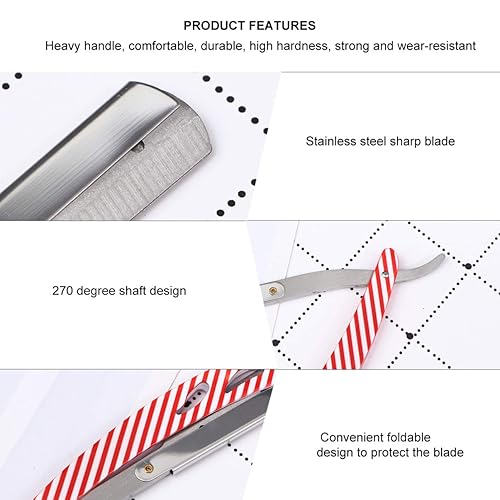 Miniatura 4 de PRETYZOOM - Soporte de metal para maquinilla de afeitar de barbería, diseño vintage a rayas, sin maquinilla de afeitar (rojo y blanco)