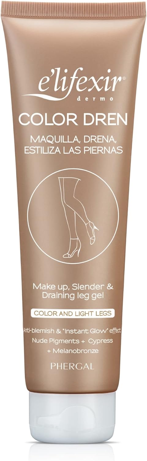 Elifexir Color Dren | Beenmake-up. Maakt op, Draineert en Stileert met een Bruine Teint, Crème met het Effect van Onzichtbare Panty’s, Vlekt niet en Snelle Absorptie. 150 ml