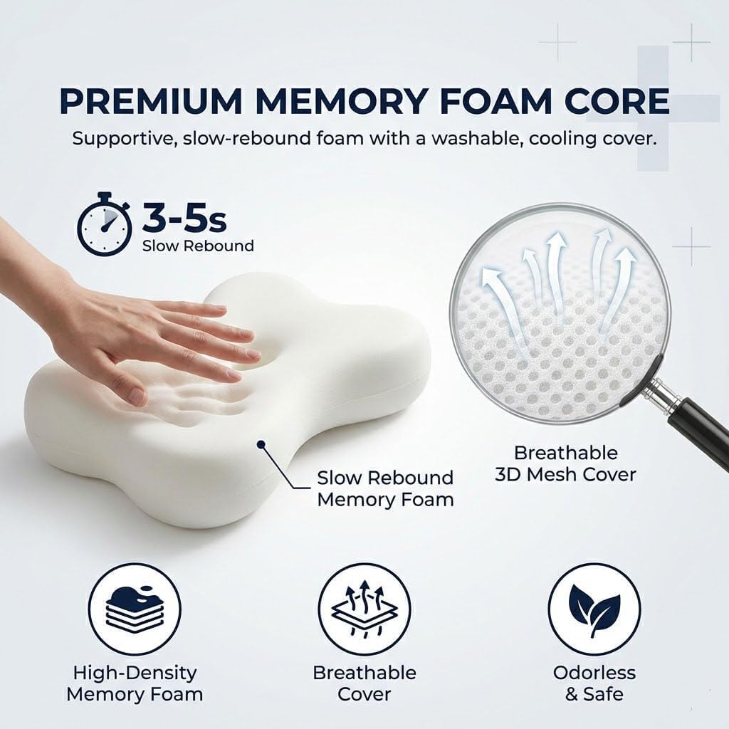 Viclemar Mellow Sleep Pillow, Mellow Cloud Pillow, Ergonomic Memory Foam Pillows, Adjustable Cervical Neck Support Pillow, for Side Back Stomach Sleepers (White) — view 5