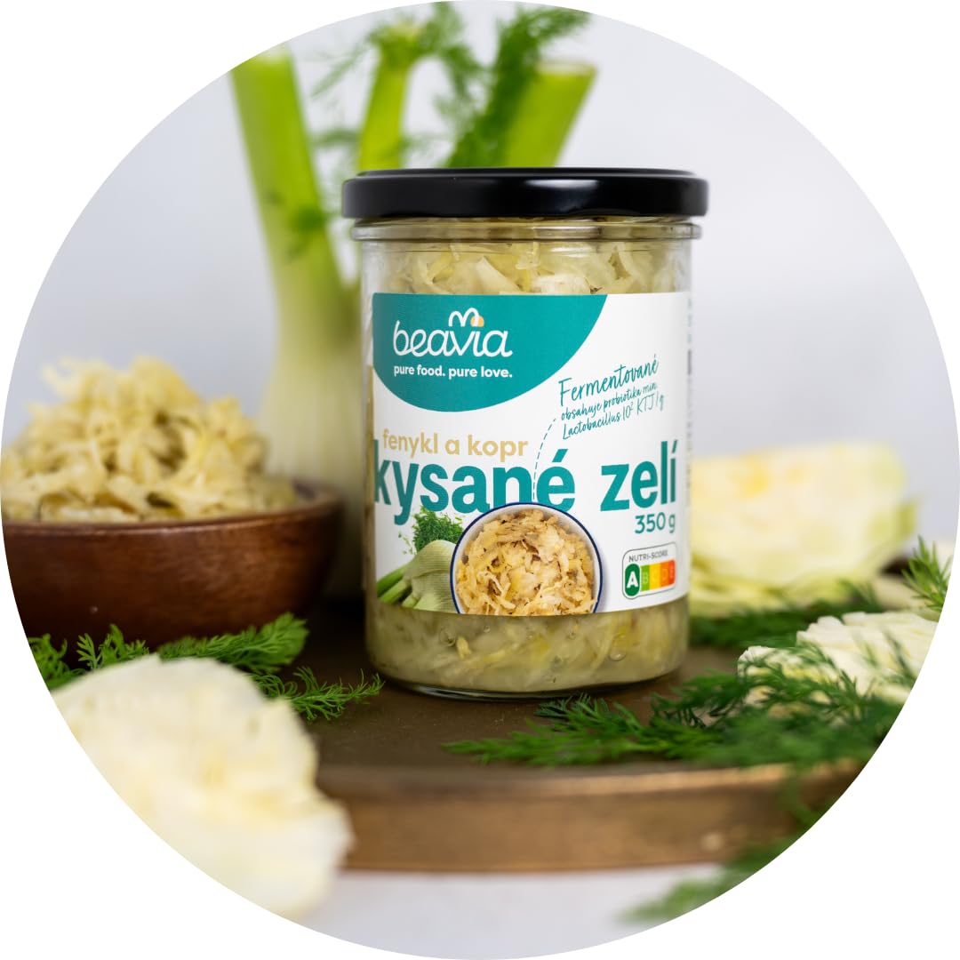 Beavia Fermentiertes Sauerkraut mit Fenchel & Dill - Palette 350g x 216 Stück Gekühltes Weißkohl Gemüse im Glas, Vegane & Gesunde Lebensmittel Natürlich ohne Zucker