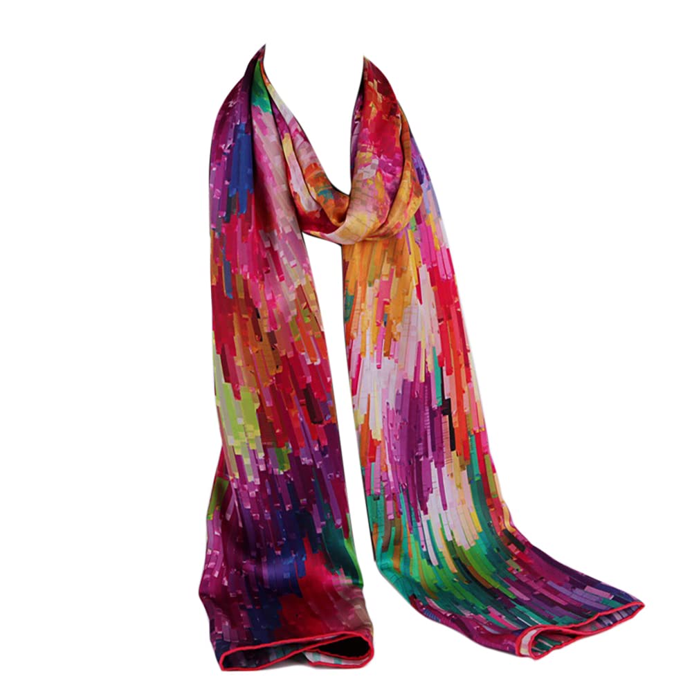 Écharpe en soie pour femme - Pour le printemps et l'automne - 178 x 53 cm de long - Réutilisable - Violet multicolore, violet multicolore, 178 x 53 cm
