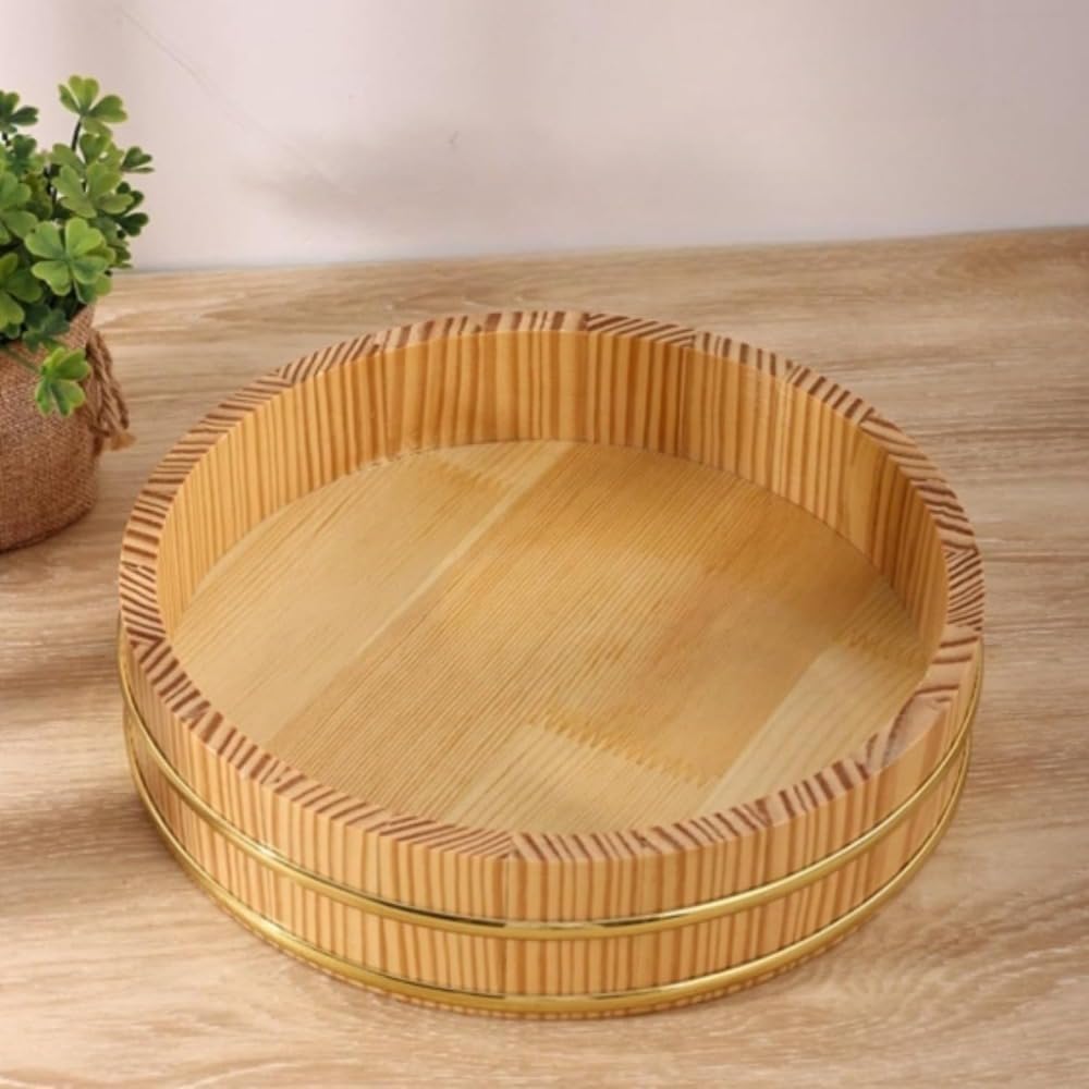 Marysea、寿司ビビンバ盆地、木製洗面器、ロブスタープレート刺身洗面器炊飯プレートバケツ野菜木製寿司 (ナチュラル,30cm)