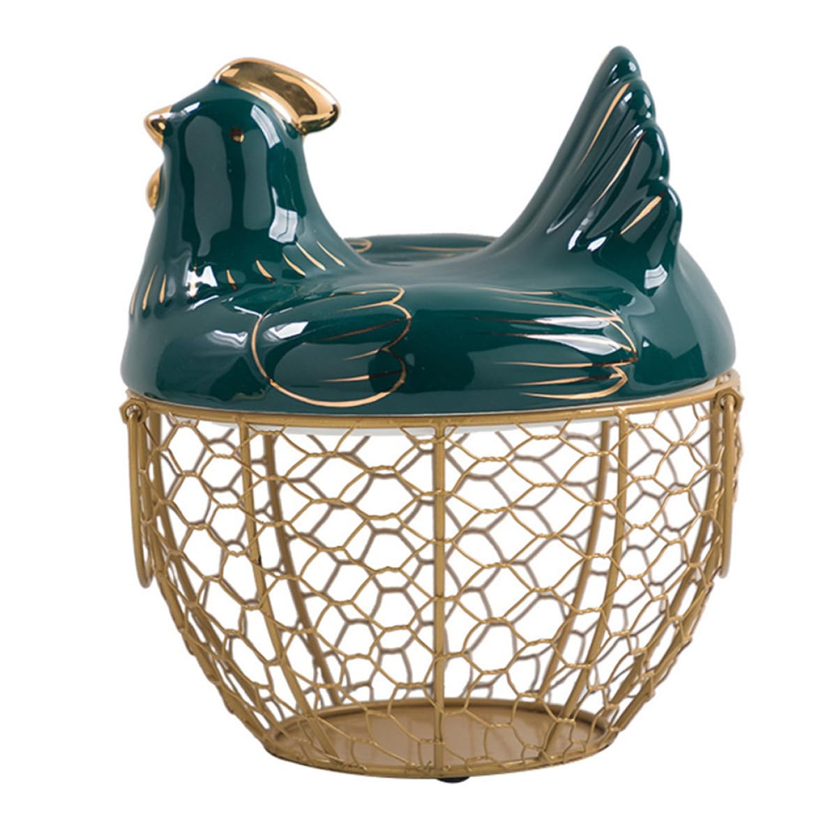 Panier à Œufs en Fer Forgé avec Couvercle Forme Poussin Panier de Rangement Portatif Vert Cuisine Boîte de Stockage Œufs Décorative et Fonctionnelle Maison et Buffet