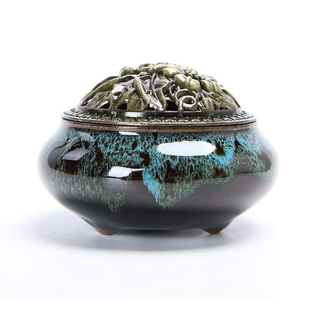 Incense Burner Ceramic Incense Burners Portable Porcelain Censer Buddhism Holder Home Tea House Yoga Studio Home Decor(Blue)