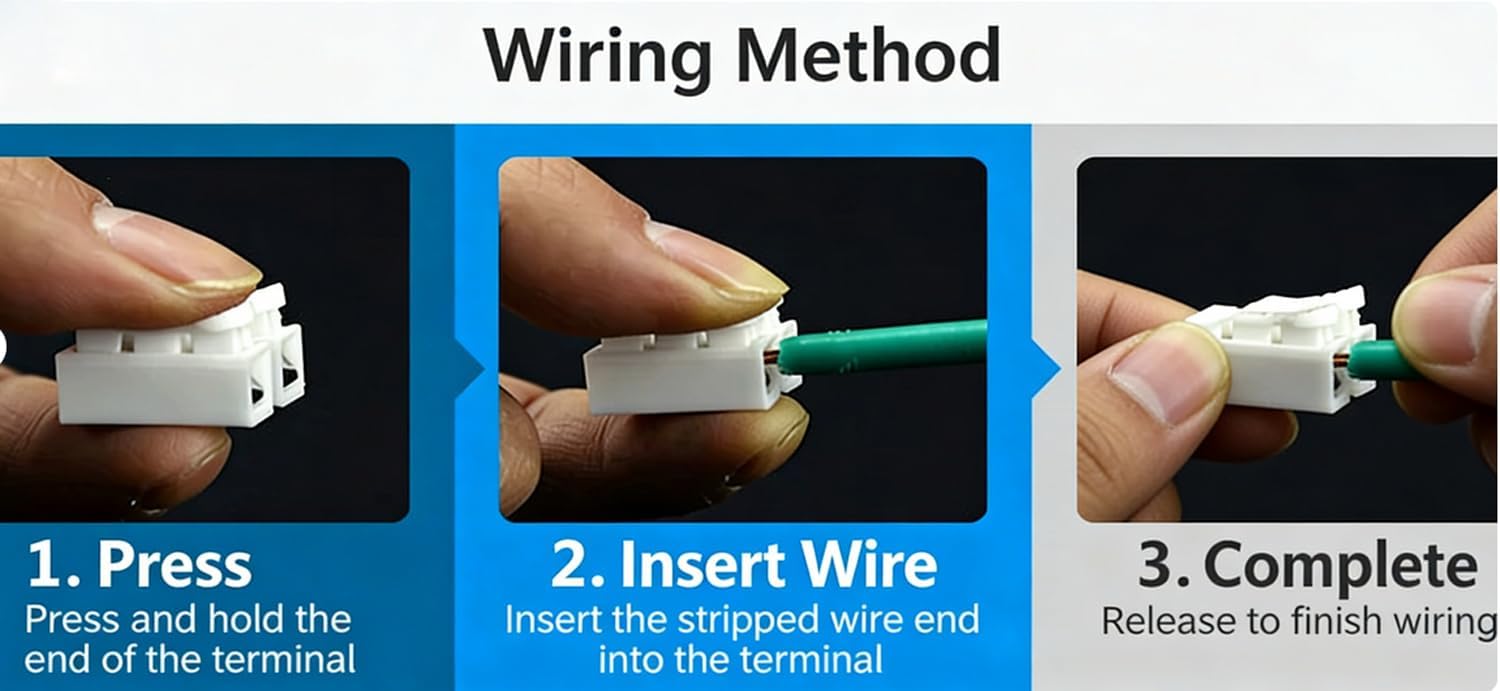 42pcs Spring Loaded Terminal Connectors – Quick Wire Push-in Connectors, 3 Pin Electrical Connectors, 20-24 AWG, Secure Locking for DIY, Automotive, Home Wiring (3 Pin)
