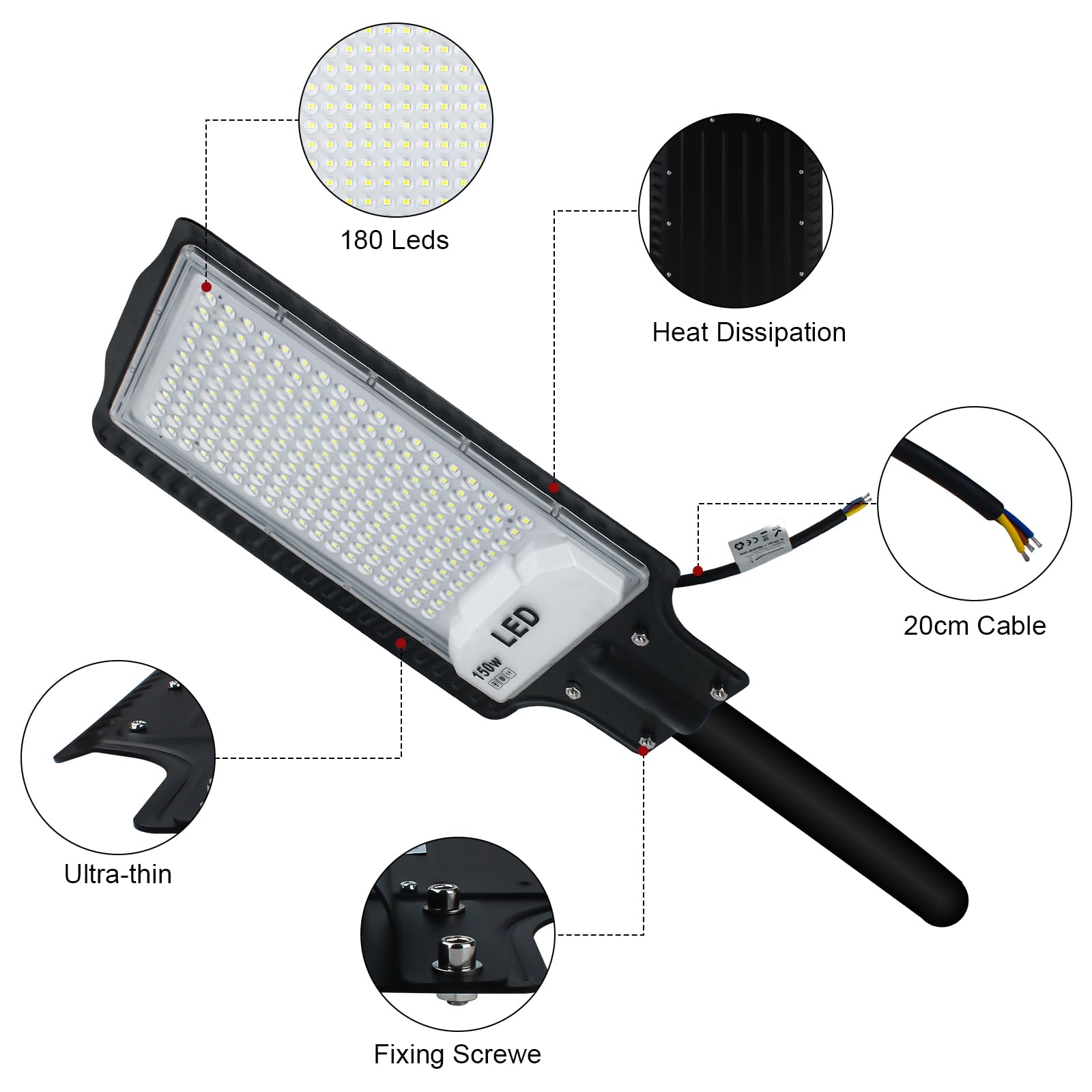 CREATESTAR Farola LED para Exterior 150W, Blanco Frío 6500K, Iluminación de Seguridad Impermeable IP66 para Jardín, Patio, Caminos