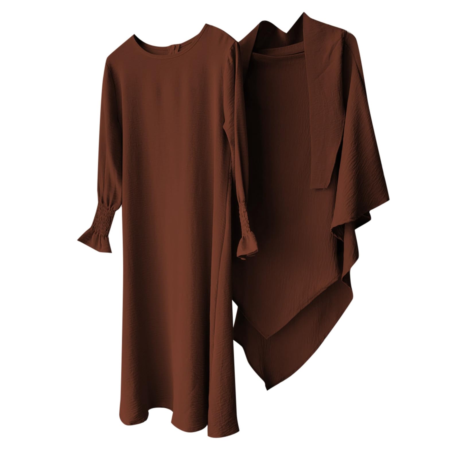 Generisch Abaya Robe unie à volants pour fille - Col rond - Robe caftan avec motif ondulé - Élégante robe de prière