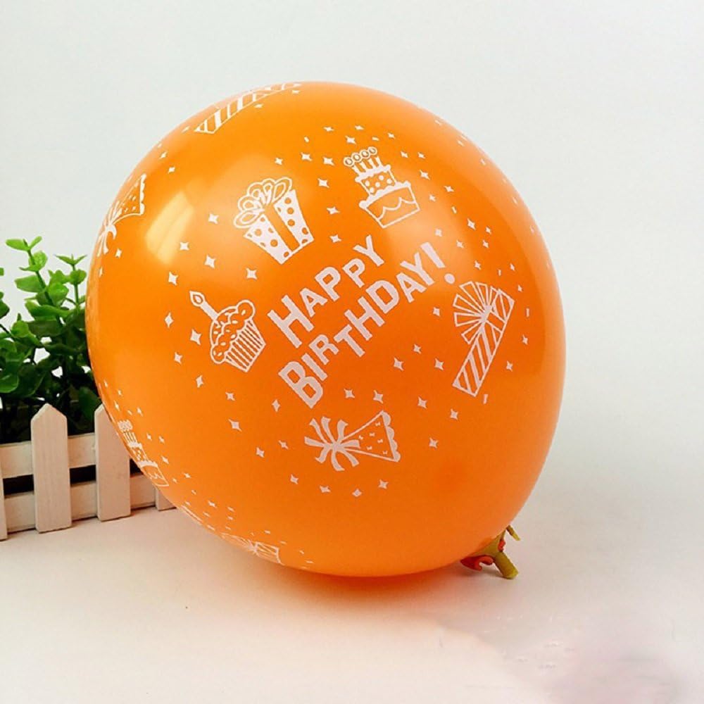 PeStary 100 Pcs 12" Latex HAPPY BIRTHDAY Balloons Printed Rainbow Candy Birthday Party Balloon Globos 10 Colors